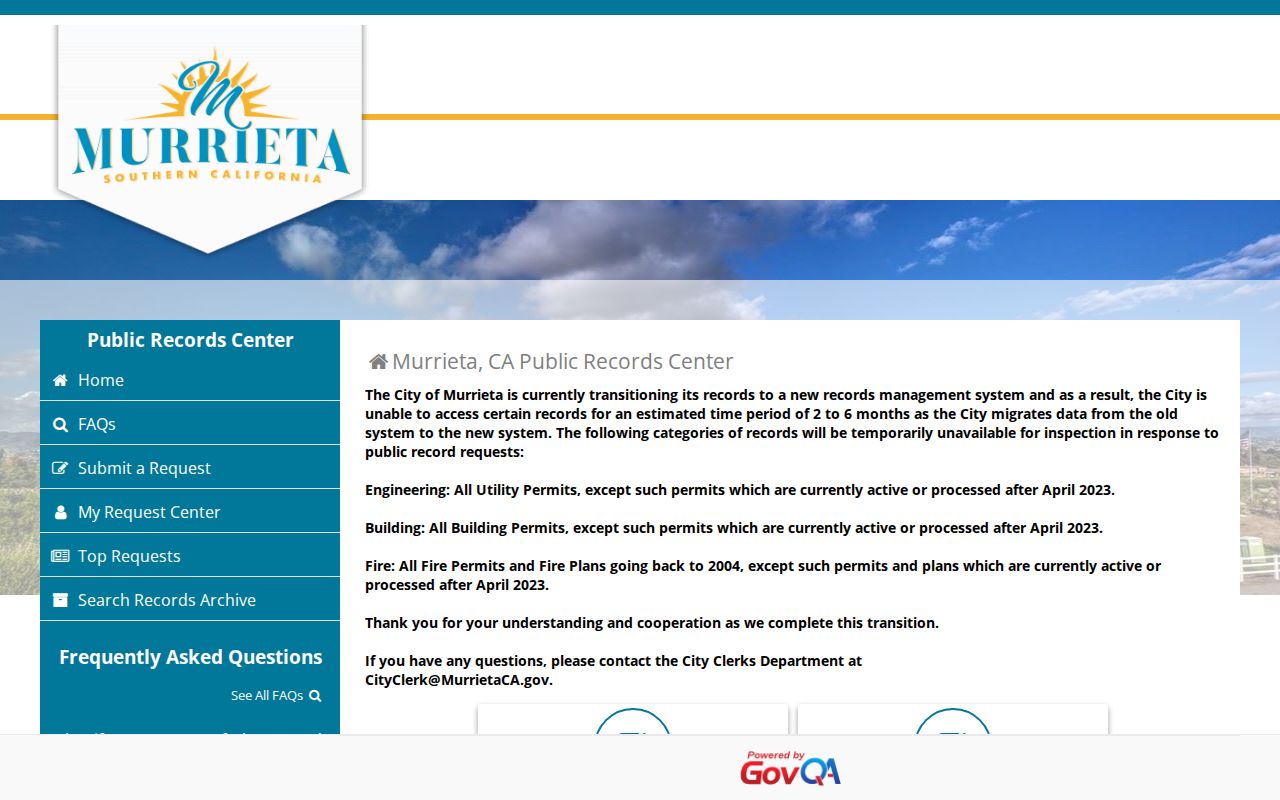 Murrieta residents directory view of the city public records route
