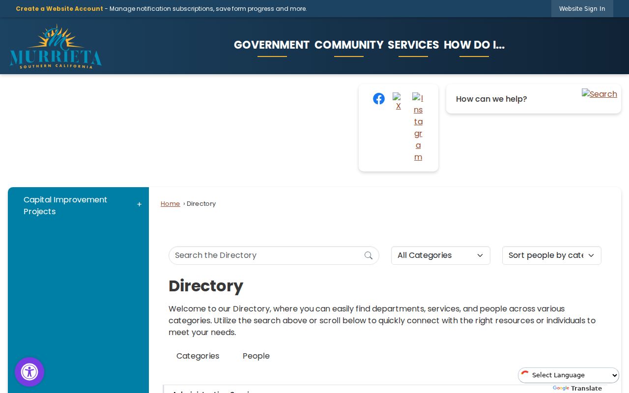 Murrieta residents directory reference image of the city staff directory