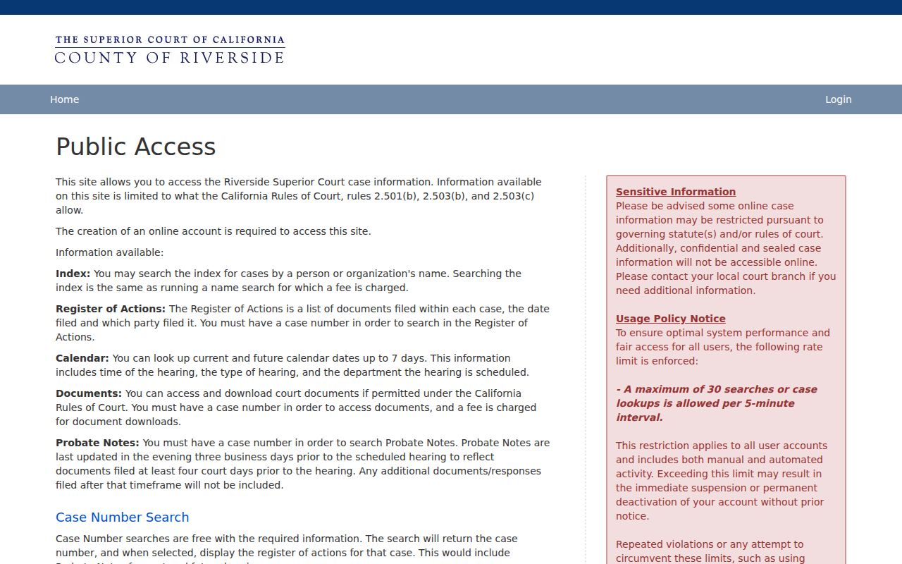 Murrieta residents directory reference image of Riverside Superior Court public access