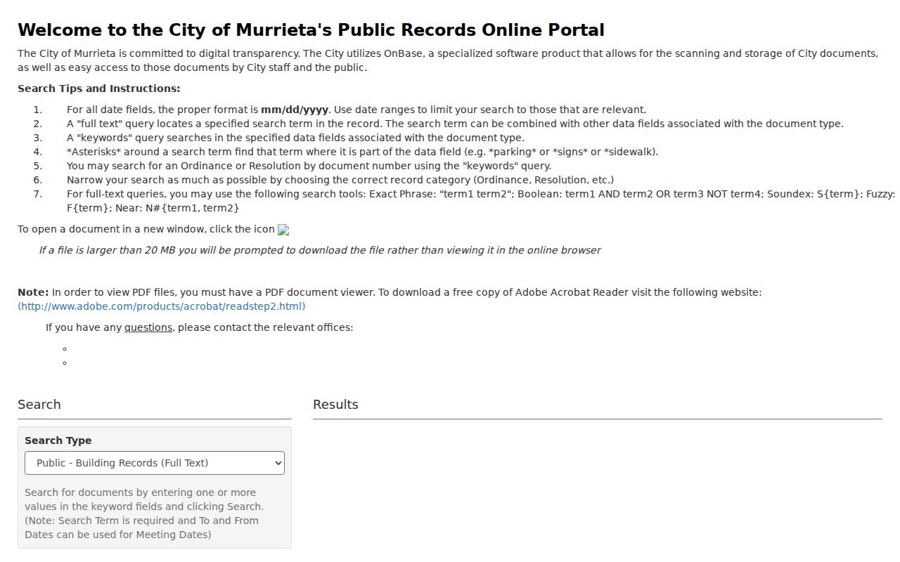 Murrieta neighbors reference image of the city OnBase records search