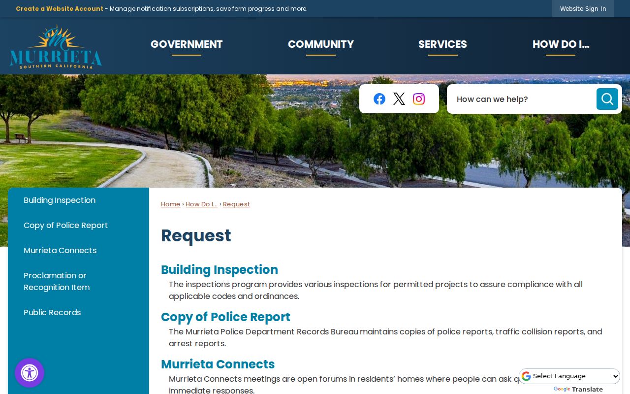 Murrieta neighbors reference image of the city police records request route