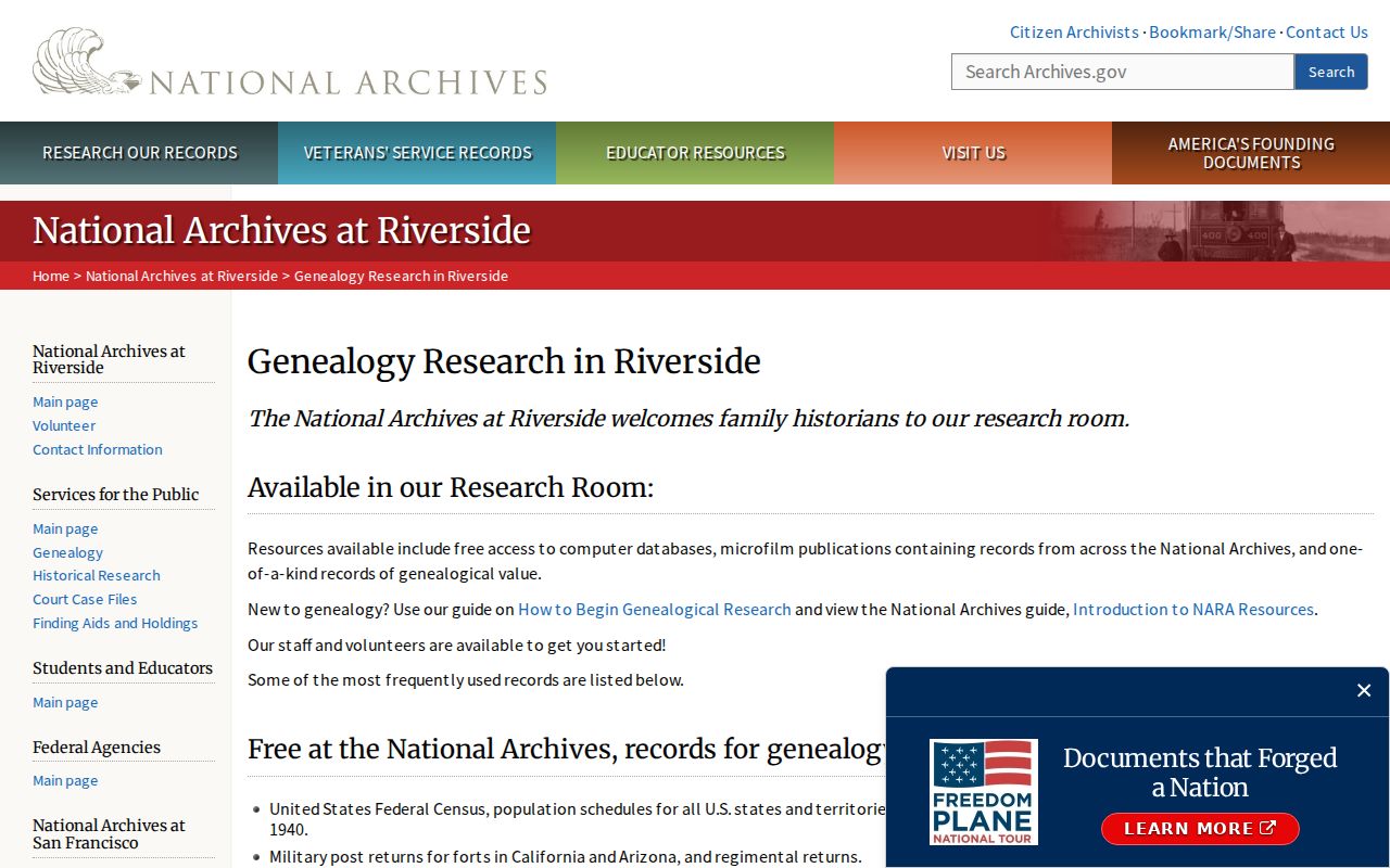 Murrieta previous residents reference image of NARA Riverside genealogy resources