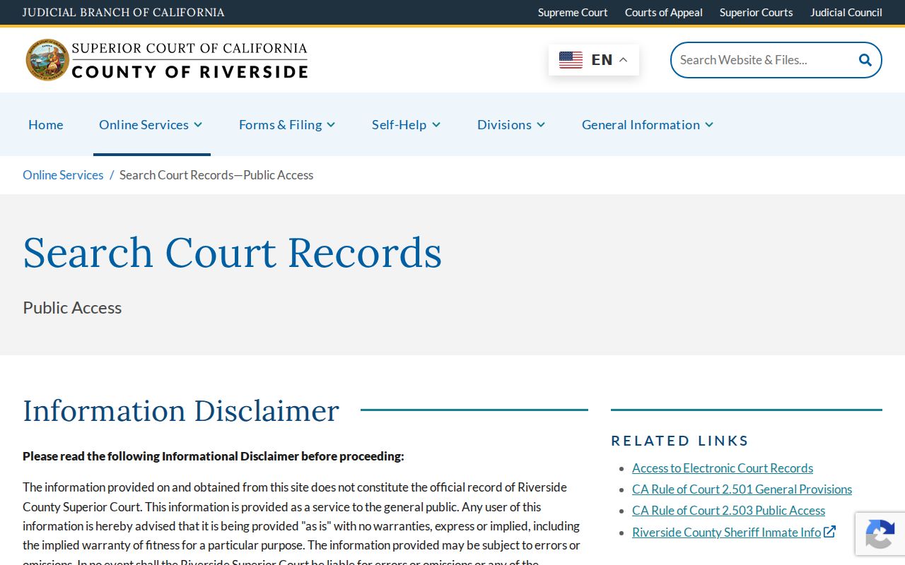 Murrieta resident lookup reference image of Riverside Superior Court search