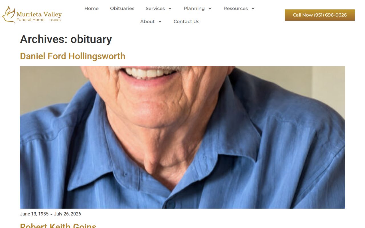 Murrieta resident lookup reference image of a local obituary archive