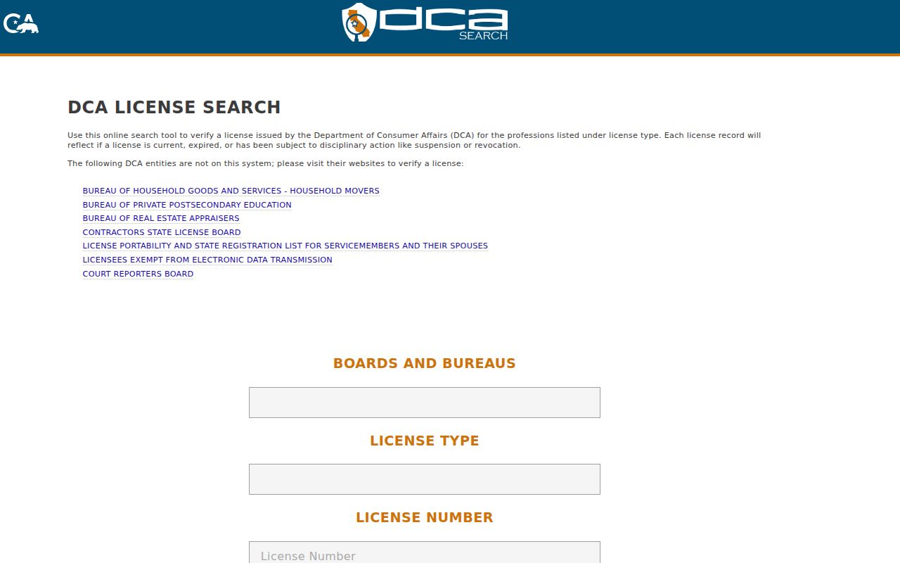 Murrieta resident lookup reference image of California professional license search