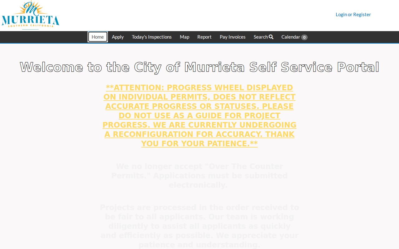 Murrieta street directory reference image of the city permit self-service route